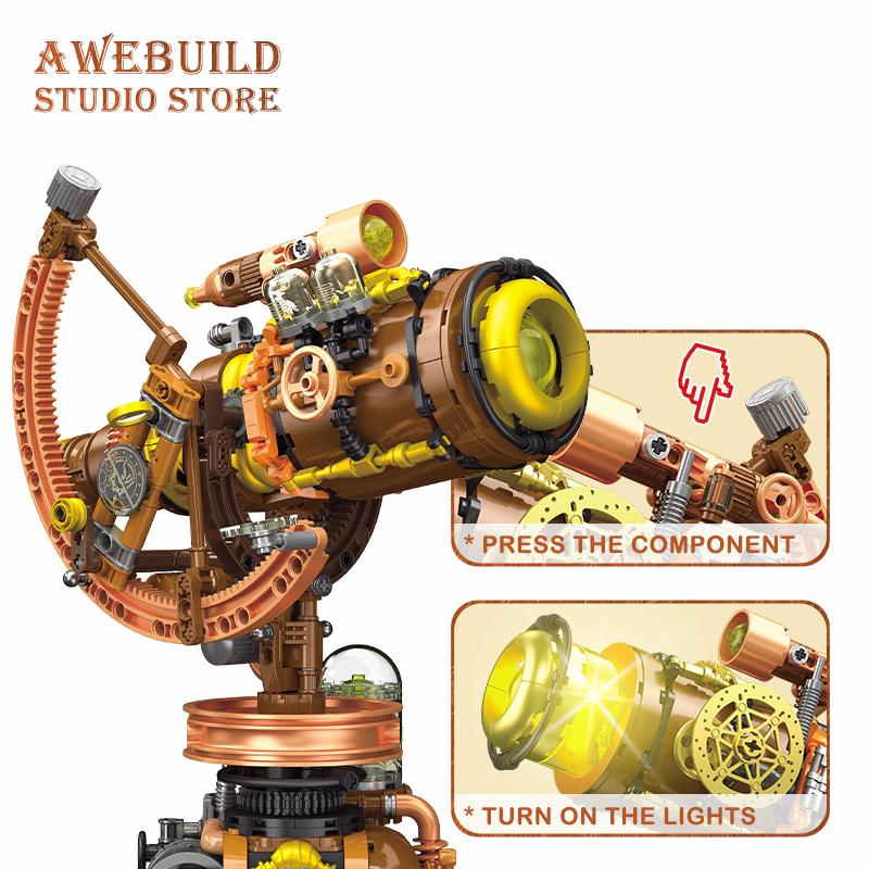 NEW Steampunk Telescope Model Building Blocks Model 797Pcs Retro Mecha MOC Bricks Assembly DIY Puzzle Toys STEM Gifts Home Decor