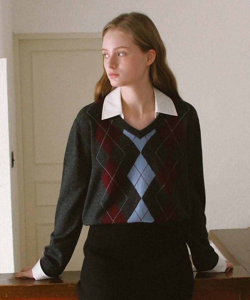 YUPPE Argyle Shirt Knit_Gray