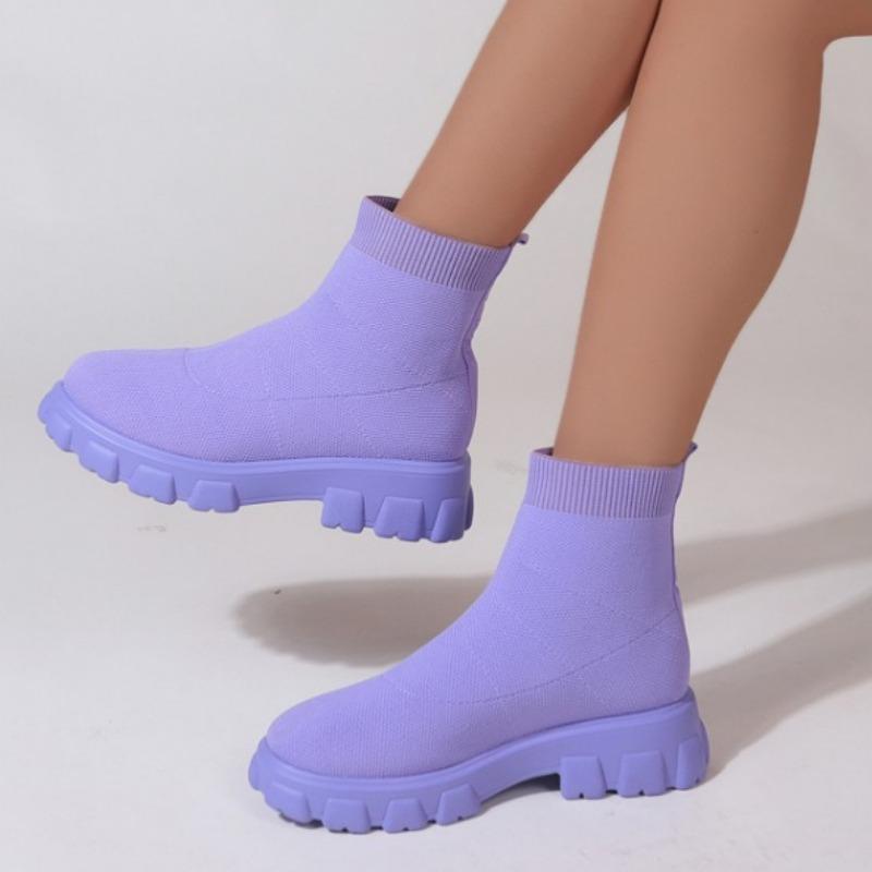 

Модные женские сапоги Эластичные сапоги на платформе Дышащие весенне-летние каблуки Botas Mujer Ботильоны без застежек Элегантная женская обувь на каблуке 35 фиолетовый