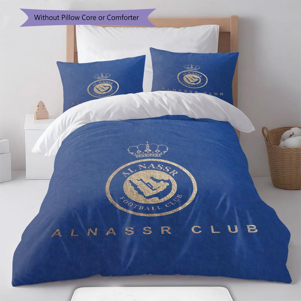 Al-Nassr FC Muster Bettwäsche, Steppbett Set Bettbezug Kissenbezug Zuhause Geburtstagsgeschenk(1 Bettbezug + 2 Kissenbezüge, ohne Füllung)
