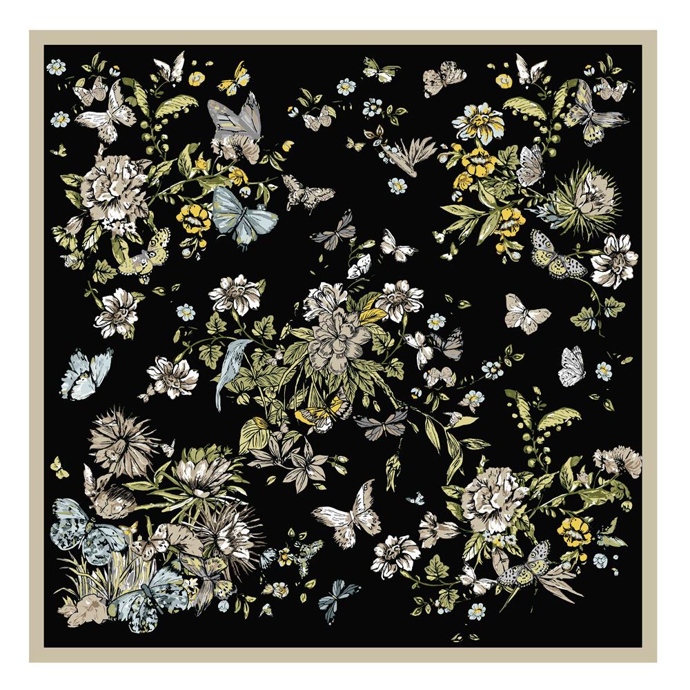 POBING Silk Scarf Women Large Shawls Flowers Printed Stoles Square Bandana Luxury Kerchief Hijab Scarf Female Foulards 130CM