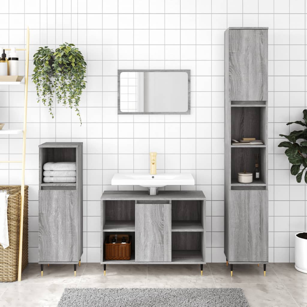 3 Piece Bathroom Furniture Set Gray Sonoma Particleboard