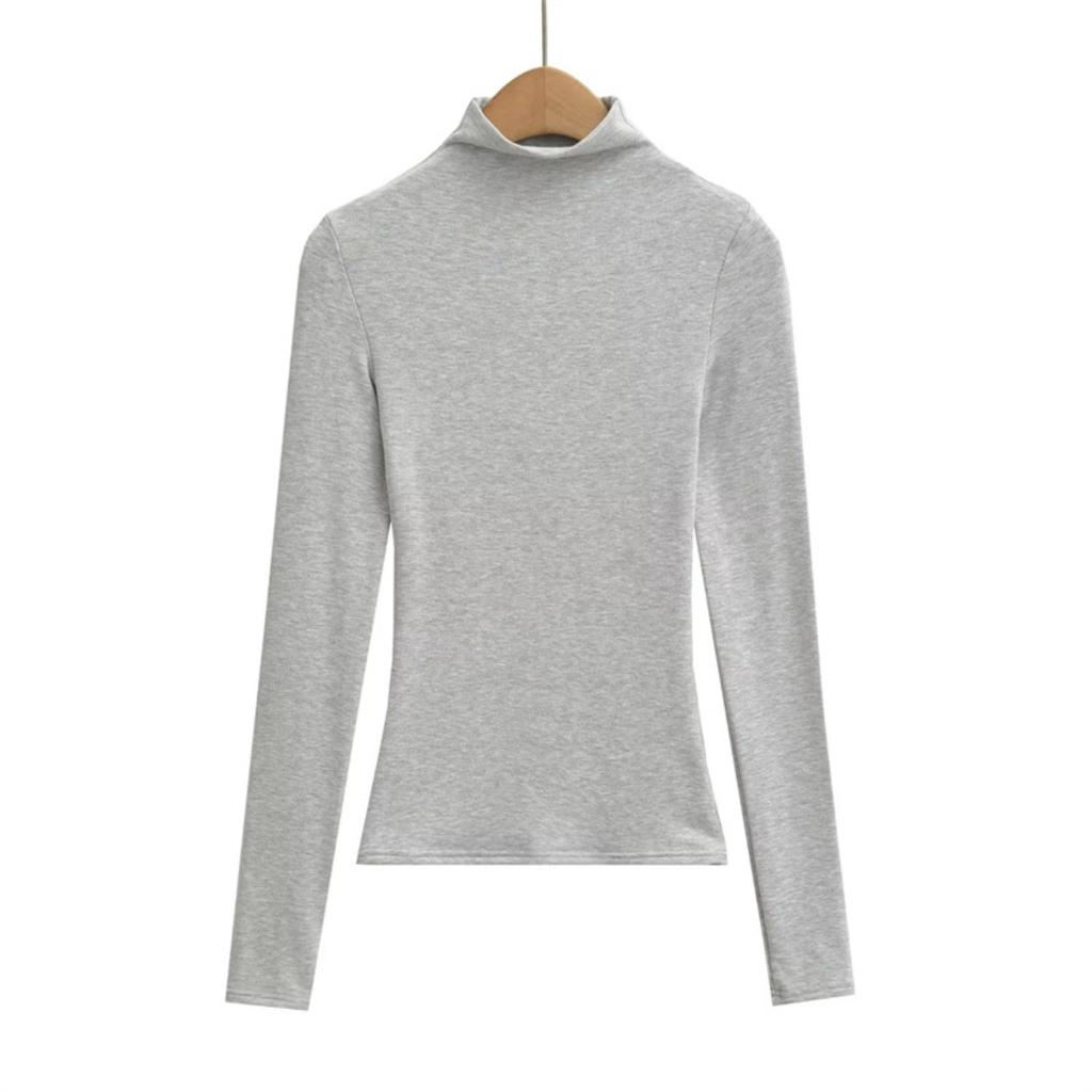 Women's Mock Neck Long Sleeve Slim Fit Top Stretch Solid Color Basic T Shirt