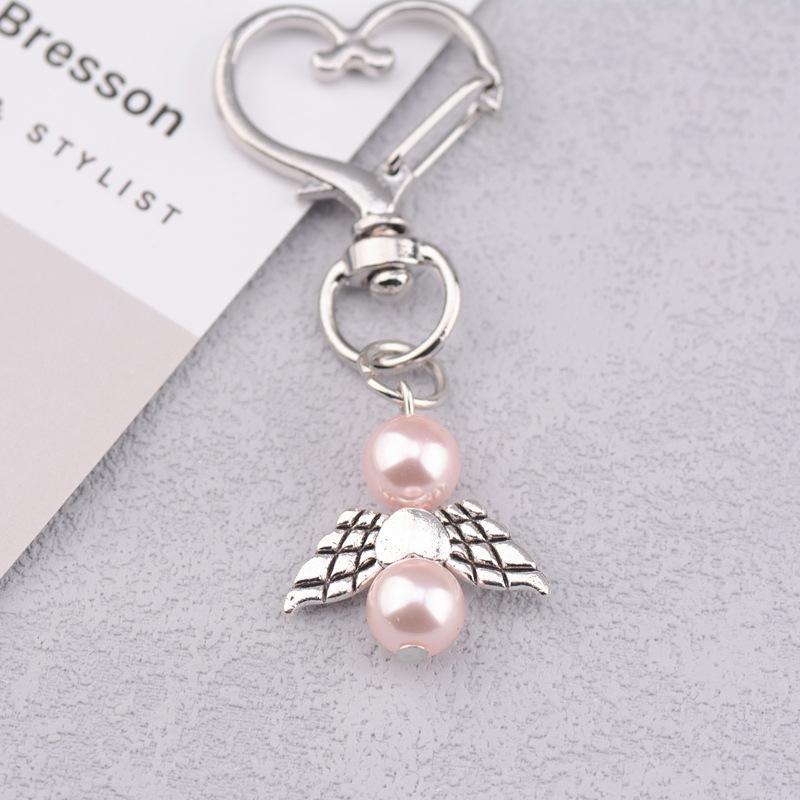 10Pcs Guardian Angel Key Rings 6cm Cute Angel Wing Heart Keychains White Pink Blue Alloy for Family Member Small Gift