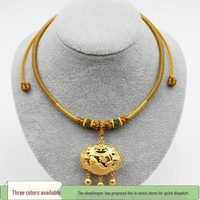 Handmade Baby Red Woven Necklace with Golden Lock Pendant