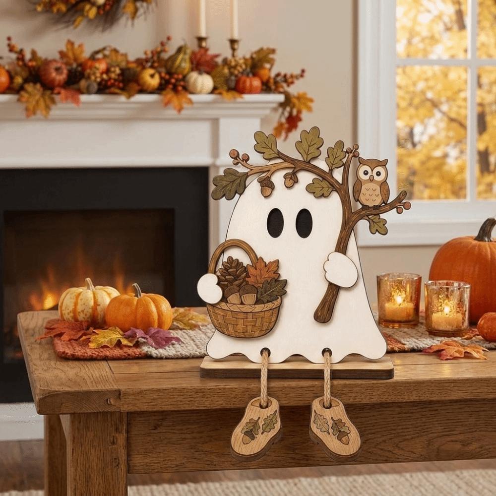 Fun Shape Halloween Wooden Ghost Signs Handmade Ghost Table Ornament Bedroom Decor