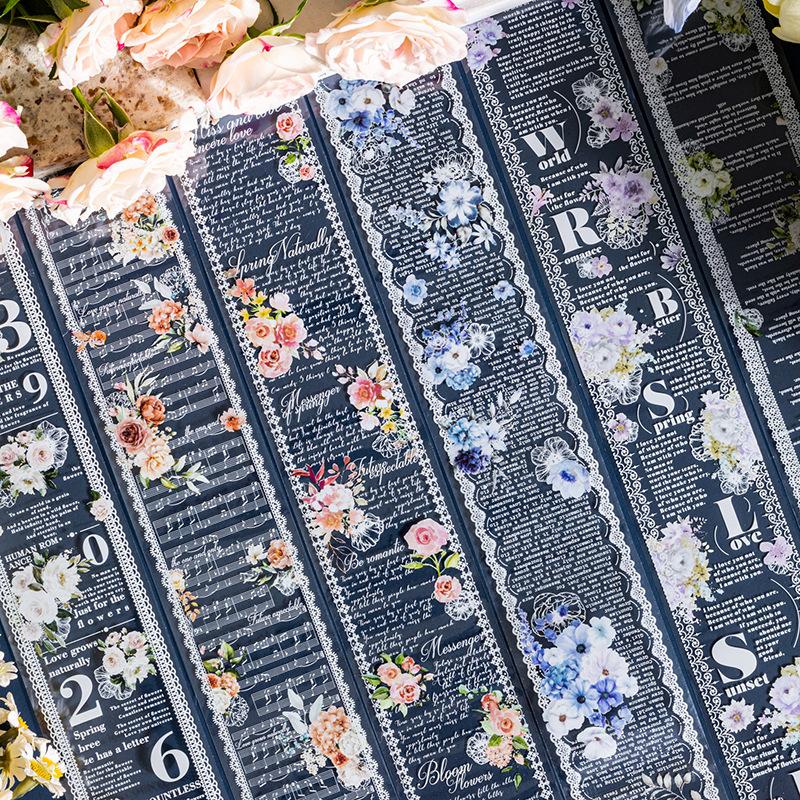 6 Styles, Each 200cm, PET Tape. English Transparent Lace Flower Tape DIY Handmade Collage Decorative Material Tape Stickers