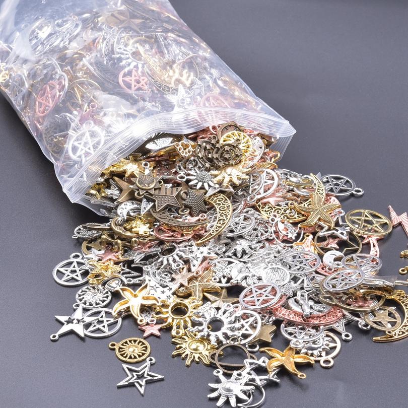 Vintage Sun Filigree Moon Star Charm Mix 10/20/30/50pcs Random Metal Galaxy Pendant Charms For Jewelry Making Supplies Materials