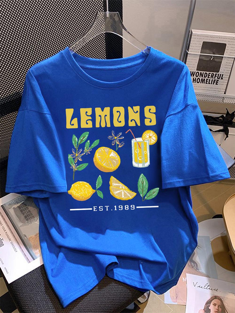 100 Cotton Womens TShirts Summer The Production Of Lemon Juice Printing T Shirt Comfortable Soft ONeck Tops Casual Clothes S