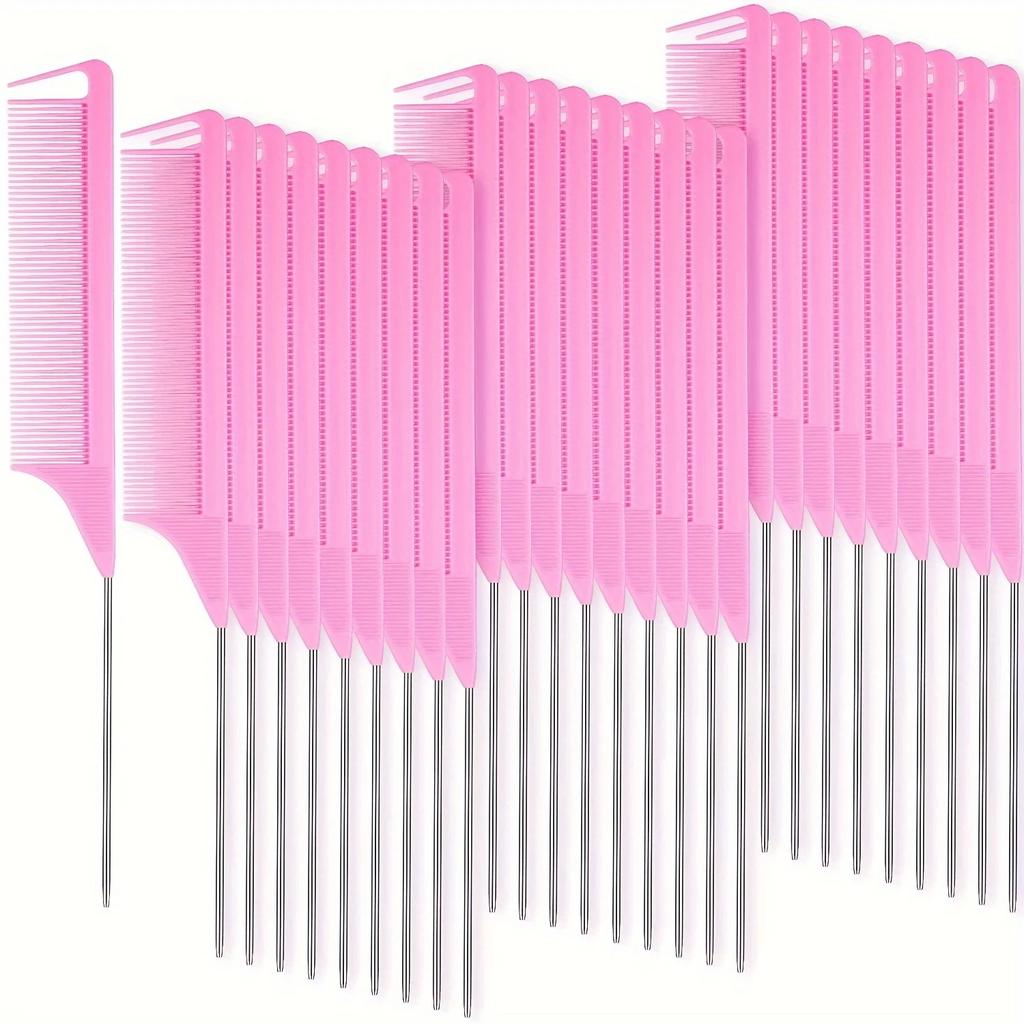 11 piece pointed tail comb set, suitable for hairstyle design, plastic comb teeth and metal handle, heat-resistant combing comb