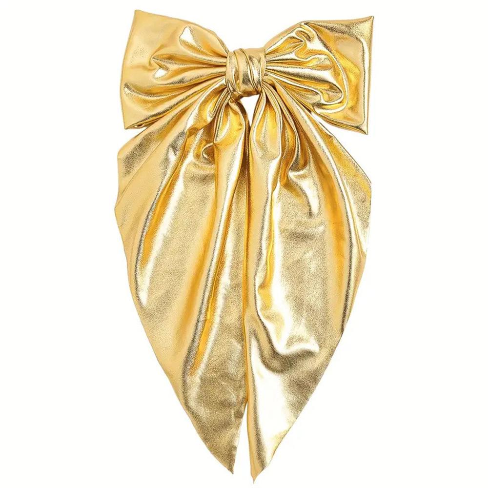 Metallic Shiny Gold Bow Hair Clip Long Ribbon Barrette Christmas Party Hair Accessories for Women's Daily Wear Wedding Party Occasions