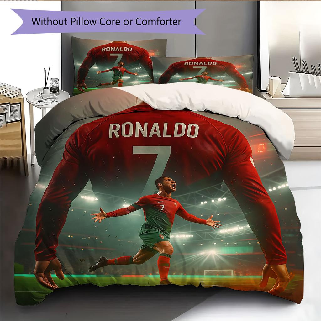 Lenjerie de pat cu model Cristiano Ronaldo Decorațiune pentru casă Cadou de ziua de naștere (1 * husă de pilotă + 2 * fețe de pernă, fără miez),merchandise pentru fani.