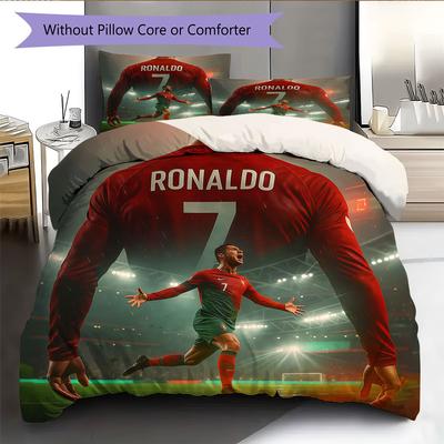 Cristiano Ronaldo Pattern Bedding Home Decoration Birthday Gift (1 * Duvet Cover + 2 * Pillowcase, Without Core),fan Merchandise.