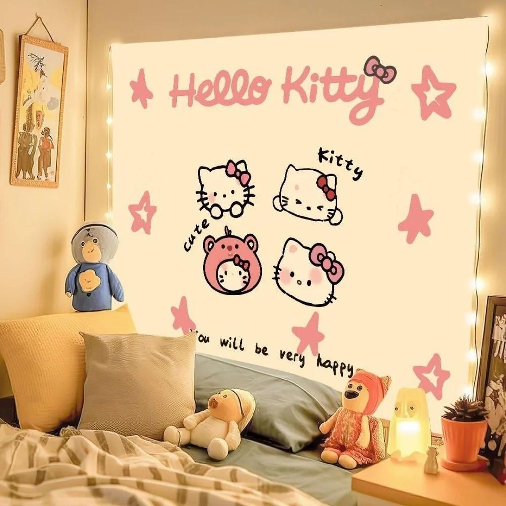 Cute Cartoon Character Tapestry - Kawaii Bow Print Wall Hanging For Girls Bedroom Dorm Decor