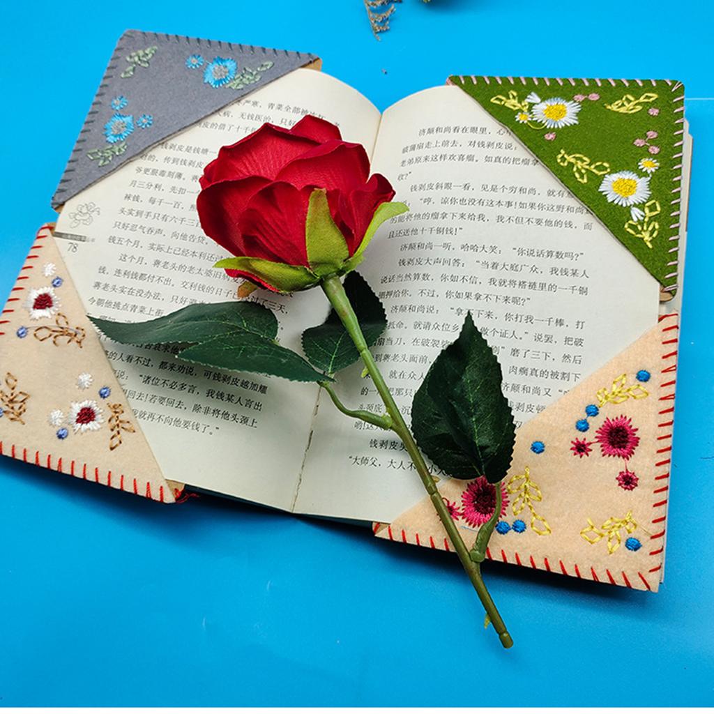 4 ks krásných květinových vyšívacích záložek do knih, ručně vyšívaných rohových záložek, čtecích potřeb