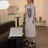 Women's Round Neck Sleeveless Midi Dress Slim Mid Waist Commute Letter Print Tank Tunic Dress