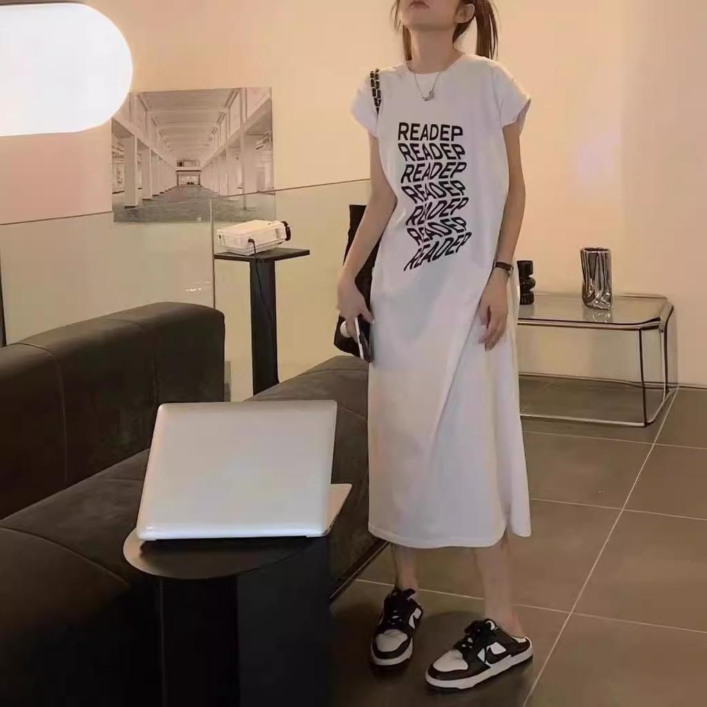 Women's Round Neck Sleeveless Midi Dress Slim Mid Waist Commute Letter Print Tank Tunic Dress