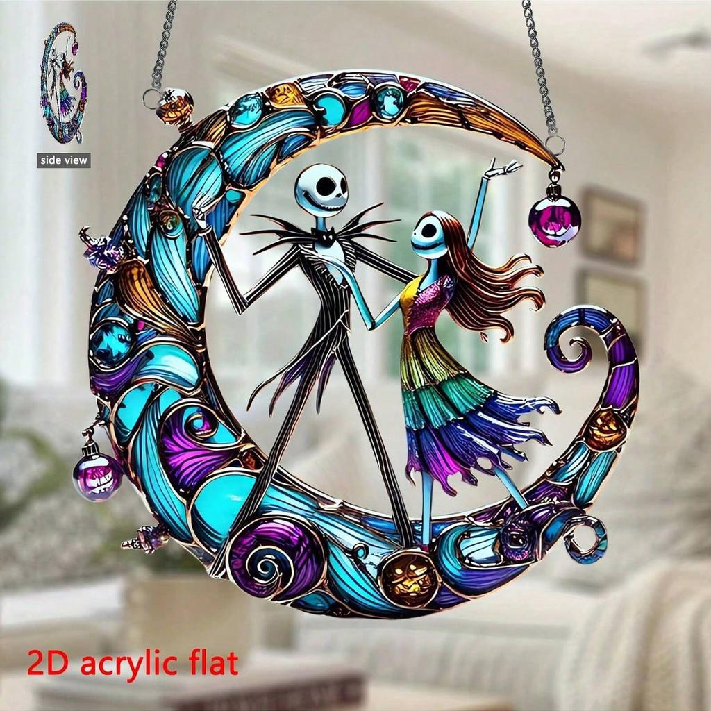 MINISO 2D Plane, Christmas Eve Horror Festival Sun Catcher - Brightly Colored Jack Skylington and Shalyacry Design Wall Art for Home