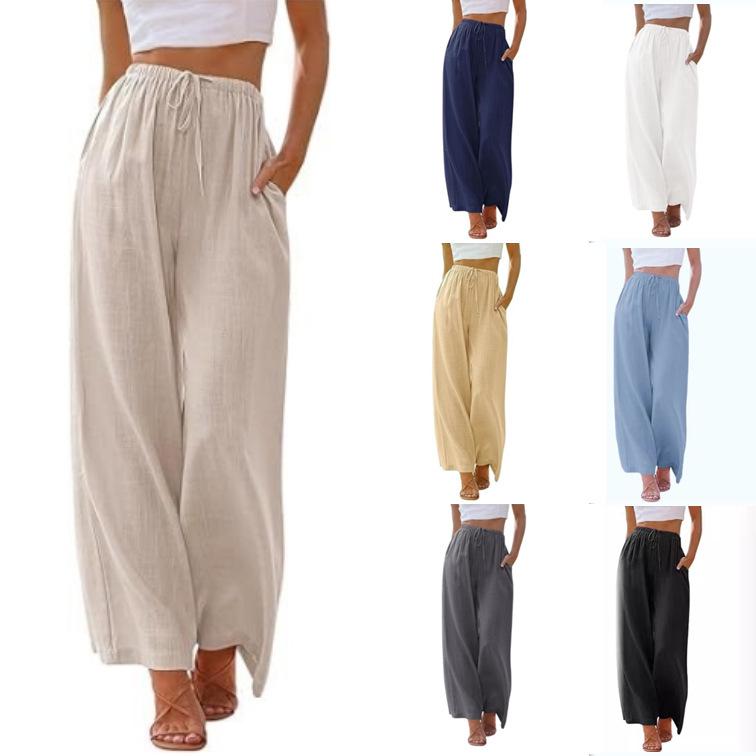 

Plus Size Women s Linen Wide-Leg Pants with Drawstring and Pockets L червоний