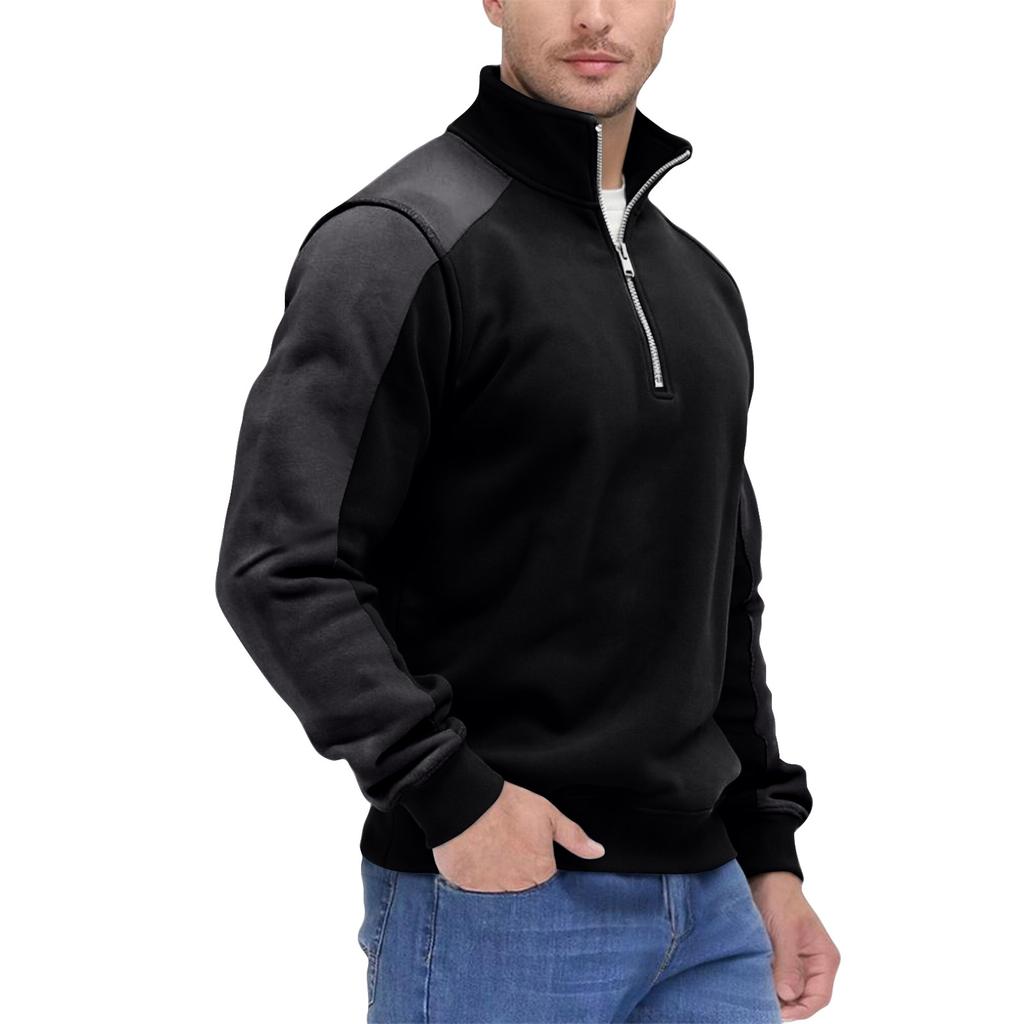 Men's Colorblock Half Zip Stand Collar Sweatshirt Men's Sports Large Size Casual Stand Collar Sweatshirt