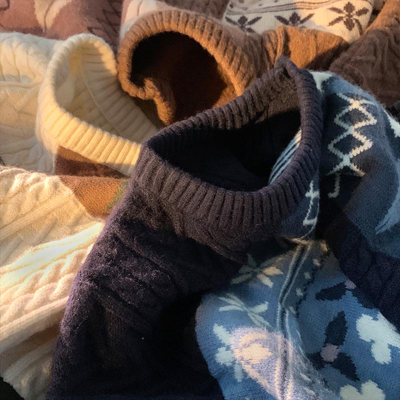 

Men s Retro Patchwork Thick Knit Jacket - Warm, Stylish, and Loose Fit M