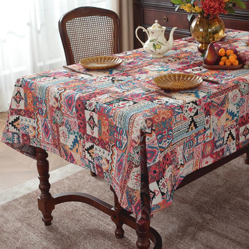 Polyester Cotton Color Woven Jacquard Bohemian Flower Geometric Tablecloth Rectangular Coffee Table Tablecloth Dining Table Cloth