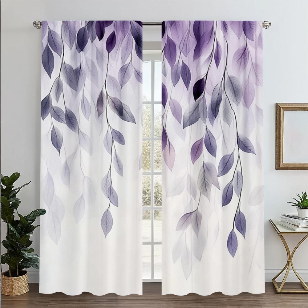 

2pc Window Curtains Leaves Machine Washable Polyester Without Electricity Family Party Use for Holiday Party General 100*130 Grommet Top 1pcs
