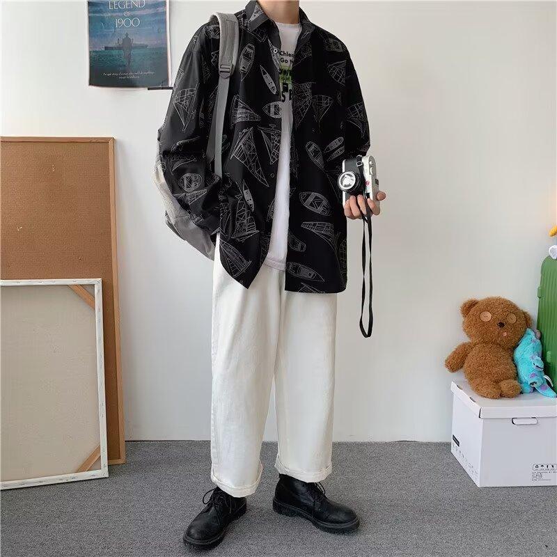 2024 Vintage košile Pánská Letní Ležérní Studentská Volná Niche Design Zábavný Nový Pánský Top pro Venkovní Nošení