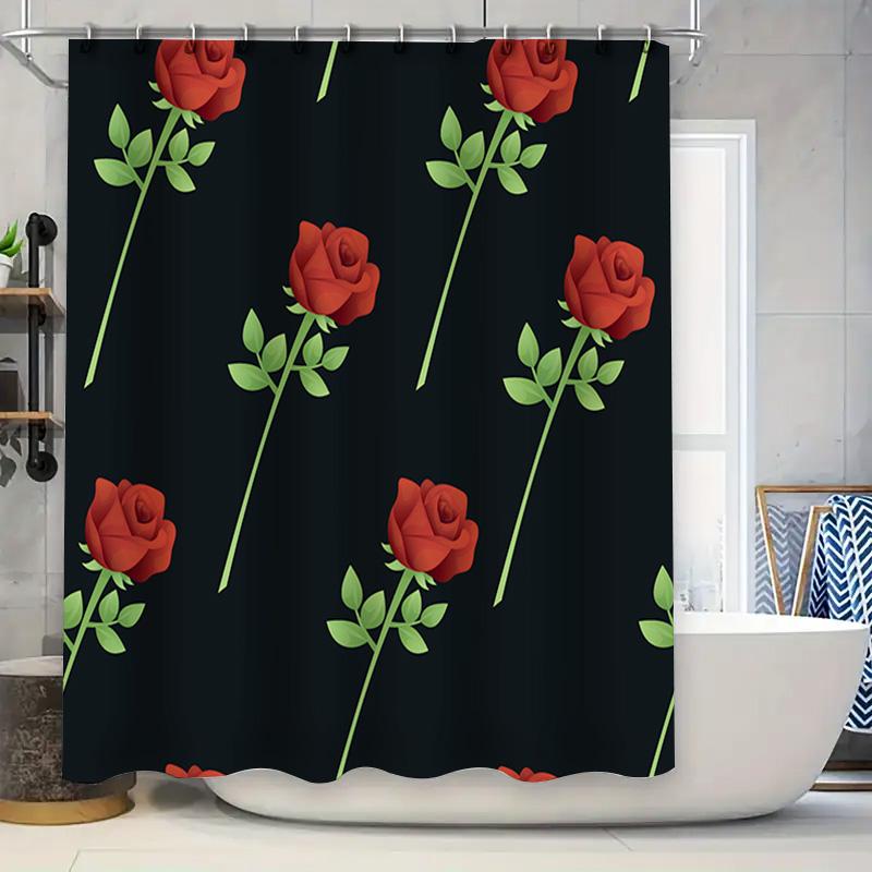 

Rose Shower Curtain Red Flowers Decorative Bath Matric Black Background Waterproof Fabric For Bathroom Decorations Extra Large S W60H190(CM)-1 Pcs