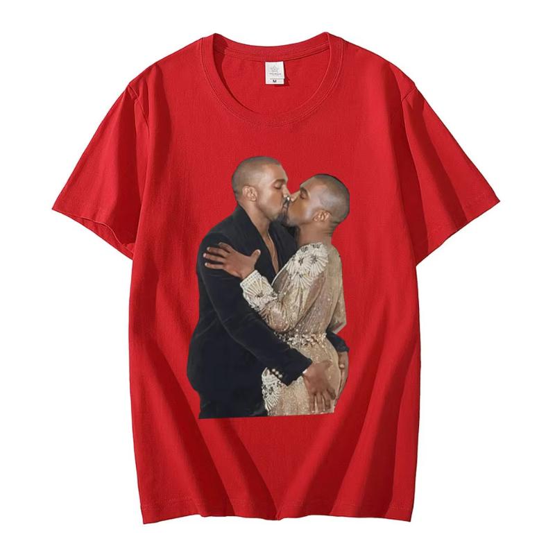 Rapper Kanye West Kissing T Shirt Retro Graphic T Shirts Cotton Tshirt Omari West Fans Lovers Unisex Women Hip Hop Oversized Tees