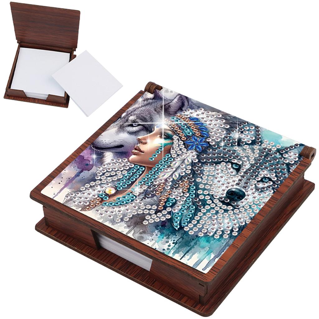 Wooden DIY Memo Paper Storage Box Diamond Art with 160 Papers Diamond Painting Memo Pad for Home Office and School Supplies