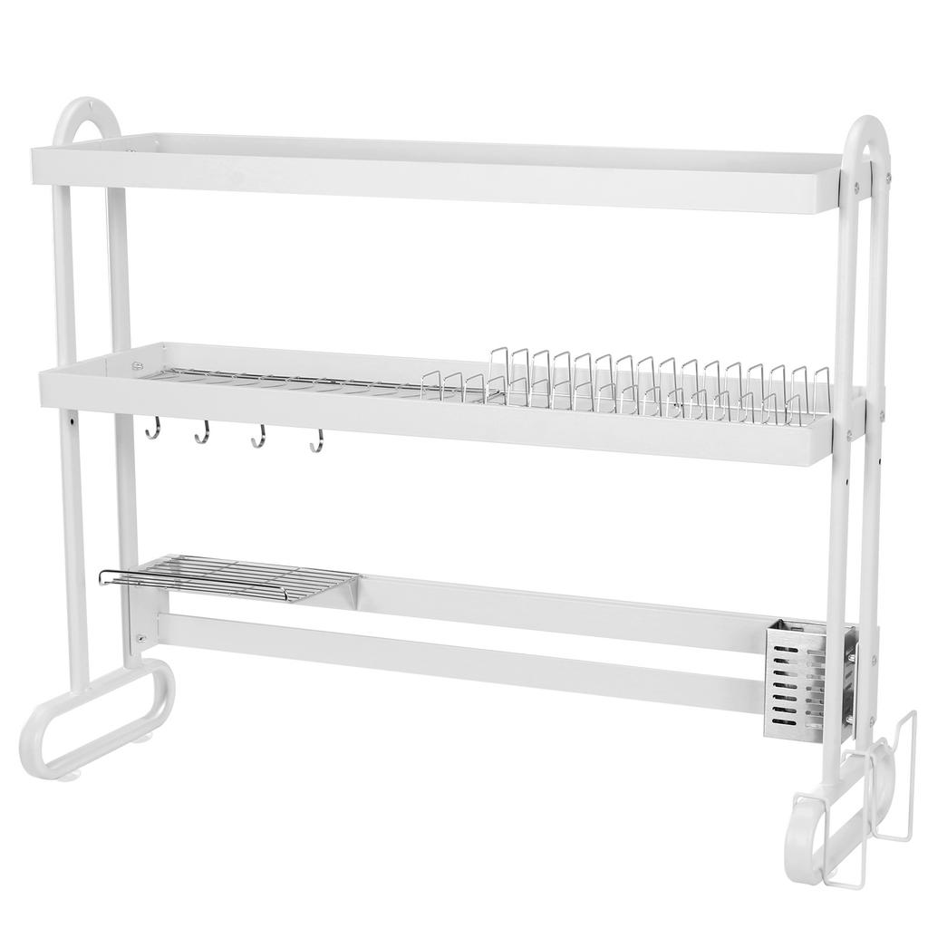 2/3 Layer Dish Drainer Stainless Steel Kitchen Dish Rack with Utensil Holder Large Capacity Anti-Slip Counter Organizer Accessor