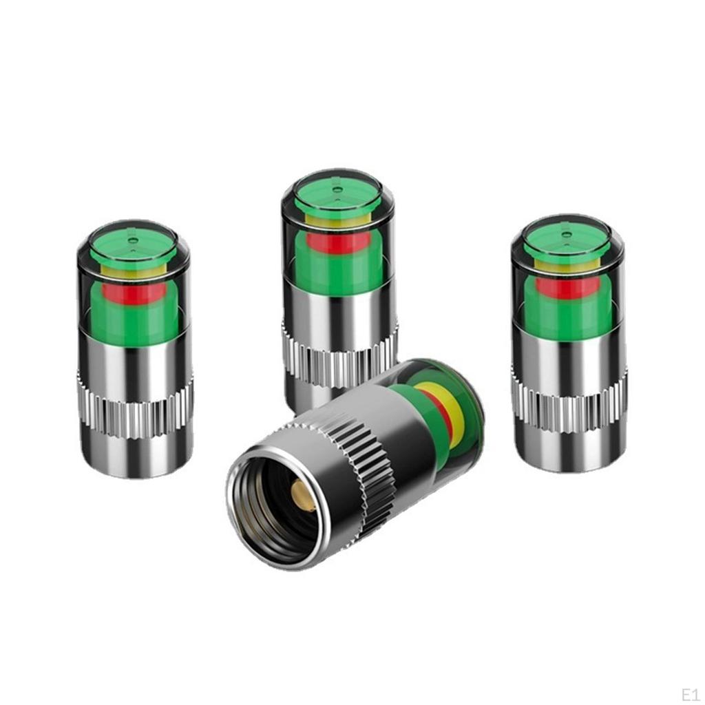 4 Pieces Car Tire Tyre Pressure Monitor Stem Caps 3 Color with Nuts Wrench Universal for