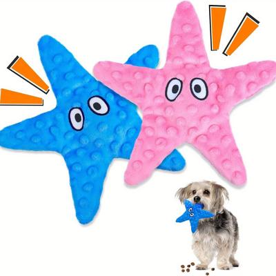 Interactive Squeaky Dog Toys, Starfish Shaped Plush Chew Toy for Puppies and Medium Large Dogs, Promote Dental Health and Keep Them Busy, Pack of 2