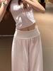Pink fitness yoga pants women's summer folding waist drape casual loose wide-leg pants nude cloud sweatpants