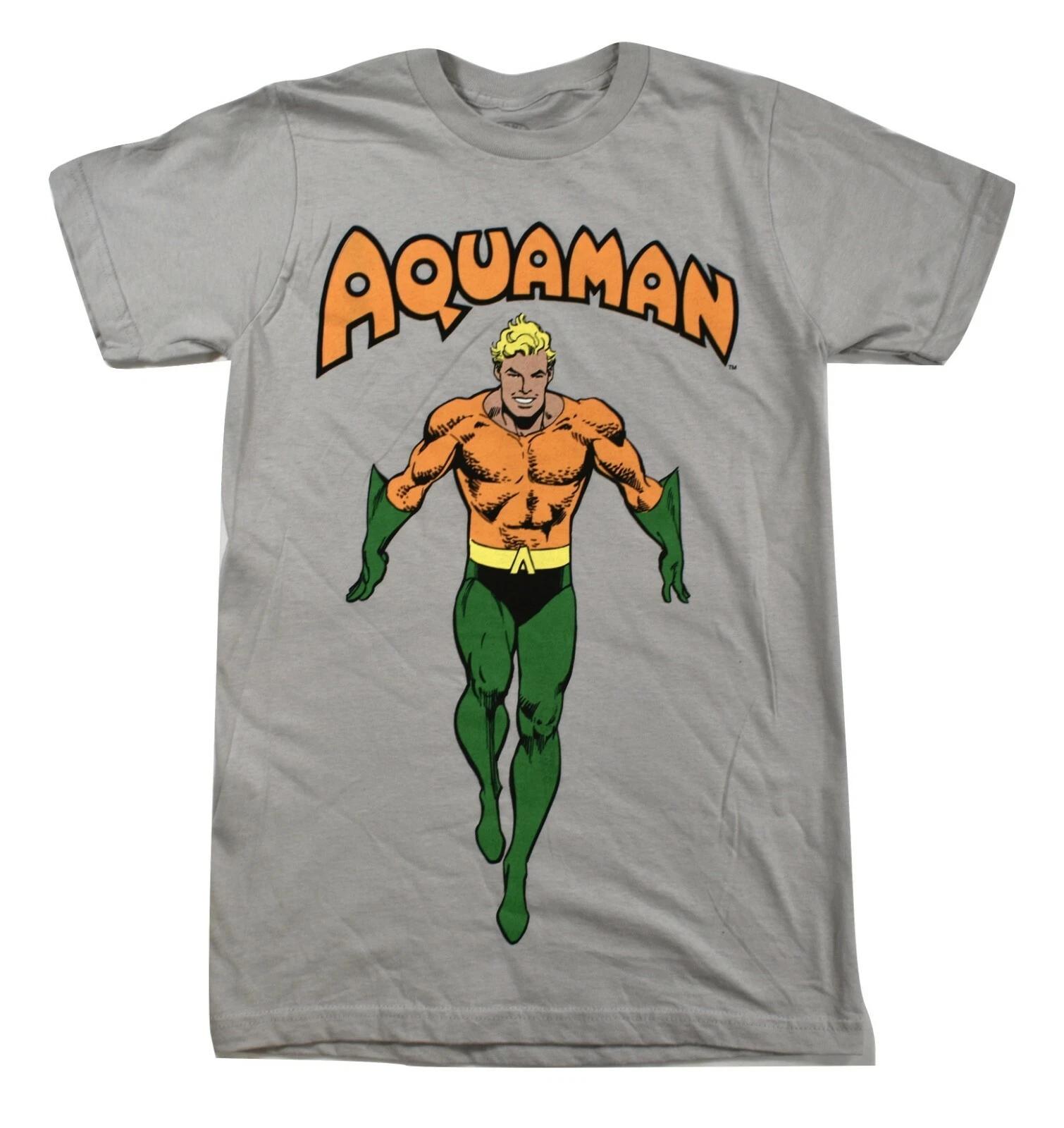 DC Comics Mens Aquaman Classic Super Friends Era Graphic Gray Shirt New XS, S 4XL