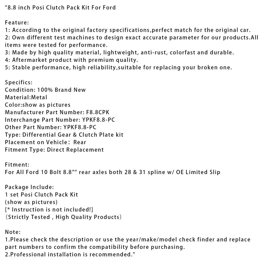 8.8 inch Posi Clutch Pack Kit F8.8CPK For Ford