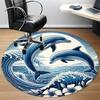 1 szt. Okrągły dywanik biurowy z motywem fal i delfinów, Mata wewnętrzna odpowiednia do biura, Pod krzesła biurowe, Sypialni, Salonu, Wystroju domu, Dekoracja pokoju