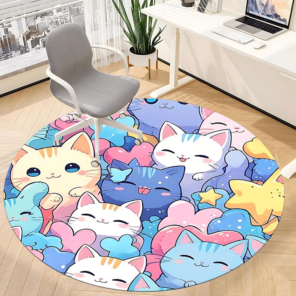 1PC Cats Kawaii Office Round Area Rug, Indoor Mat Suitable For Office, Under Office Chairs Bedroom Living Room Home Decor, Room Deco 171
