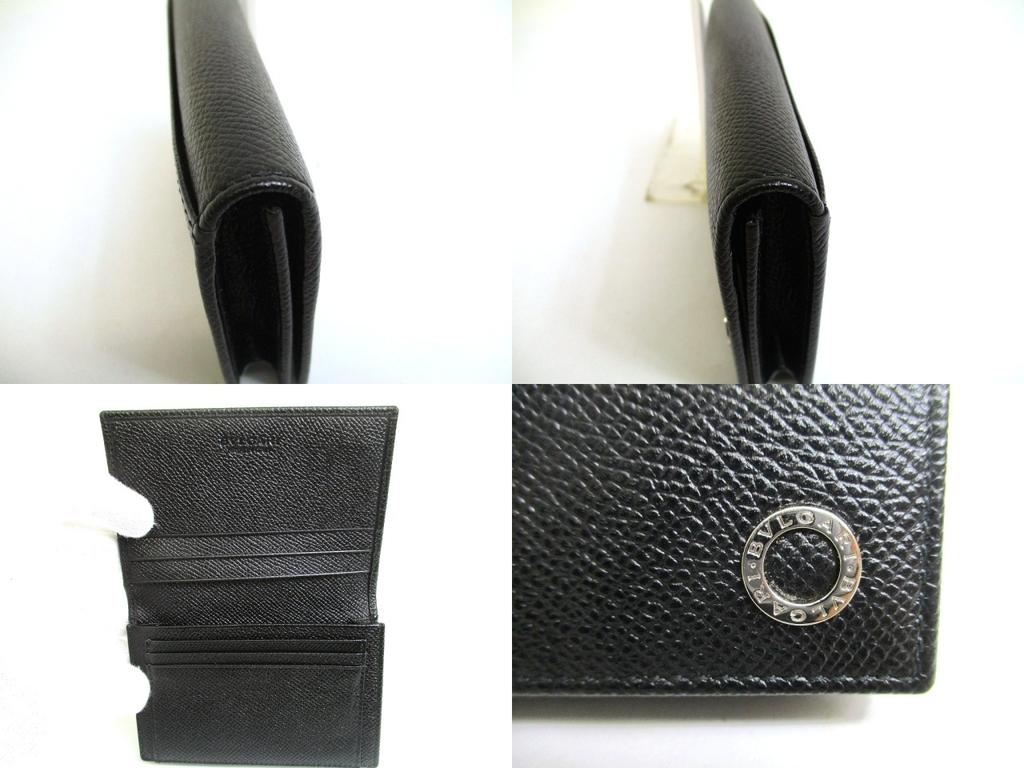 Authentic BVLGARI Black Grain Calf Leather Business Card Case Card Holder #a971  Open box