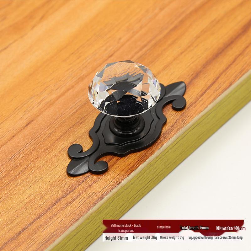 Transparent Black Crystal Pull Handle for Cabinets and Wardrobes - European Modern Design, Solid and Thickened.