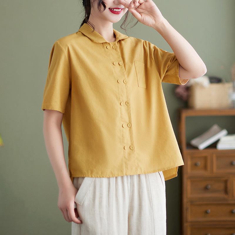 

Летняя свободная однобортная рубашка в стиле ретро с короткими рукавами, женский топ 2XL жёлтый