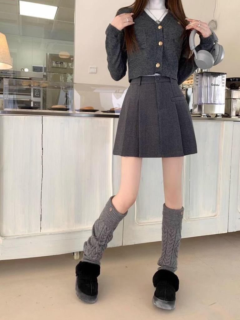 Neuer High-Waist Minirock aus dicker Wolle mit Falten in A-Linie für Damen für Herbst/Winter - Anti-Exposition, Schlankmachend, Modisch.