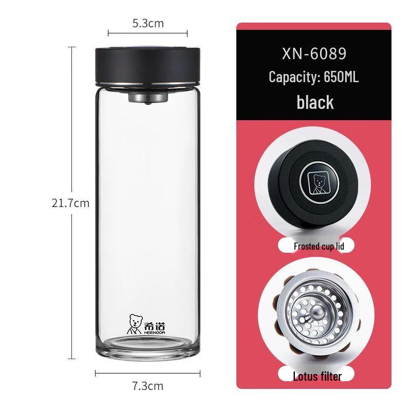 Heenoor Classic Single-Layer Borosilicate Glass Water Cup with Lid