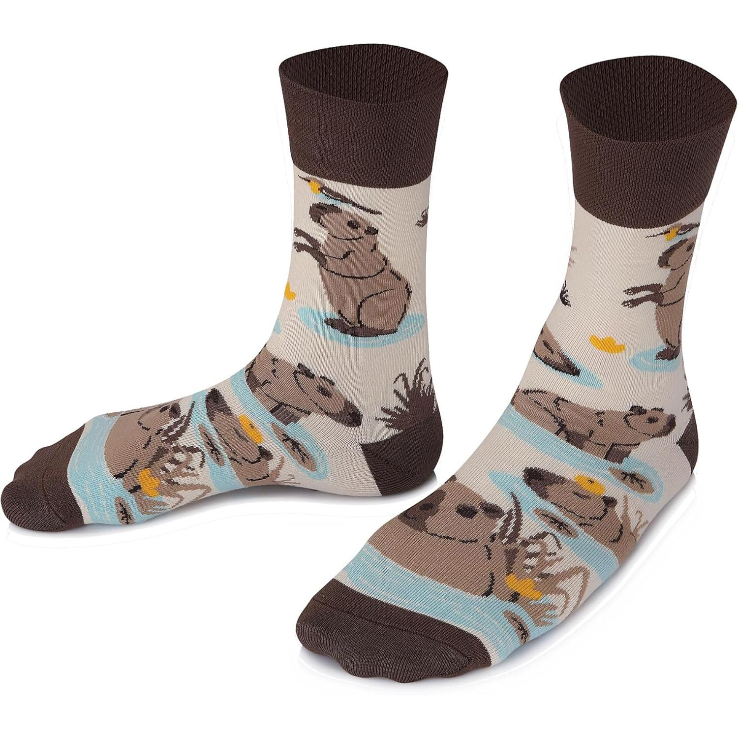 

1 пара носков цвета светлый беж с капибарой, оригинальные и милые мультяшные животные, мужские носки, носки интересных цветов One Size