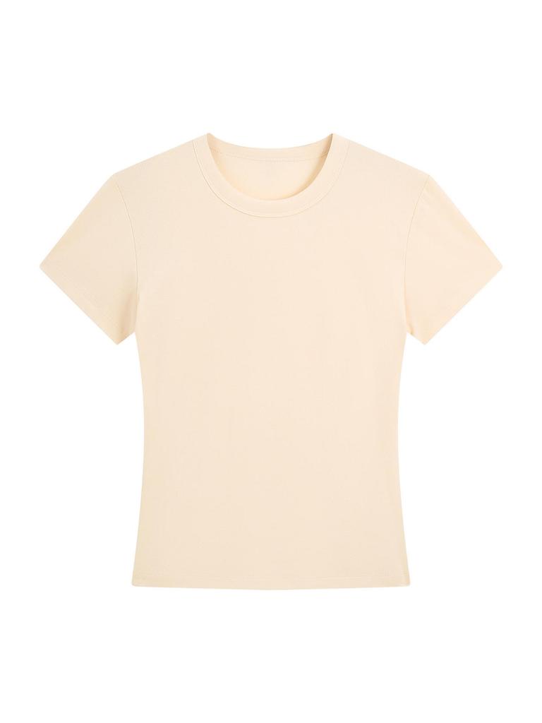 Spicy Girl Women's Slim-Fit Short-Sleeved Round Neck T-Shirt for Petite, Solid Color, Versatile