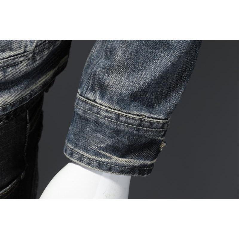 Hochwertige Herren-Jeansjacke Lässig Retro Große Größen Stehkragen Reißverschluss Biker Motorradmantel