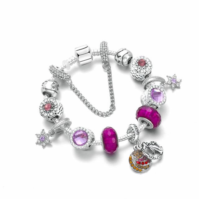 Μόδα αντίκες ασημένια επιμεταλλωμένα Pa βραχιόλια & βραχιόλια Crystal Heart Charm Beads βραχιόλι για γυναίκες Diy πρωτότυπο δώρο κοσμημάτων