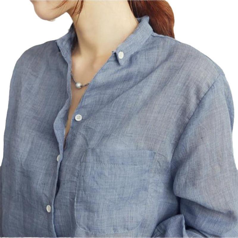 Women's Thin Cotton Shirt Solid Color Long-sleeved Sun Shirt