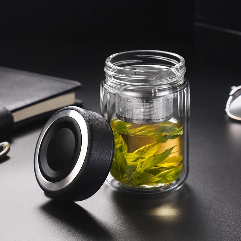 Portable 310ml Glass Water Bottle with Tea Infuser Double Wall Thermal Tea Water Separation Glass Mug Travel Drinking Cup
